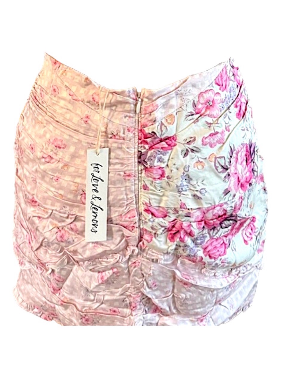 For Love & Lemons Sz M Pink Floral Mini Skirt Nwt